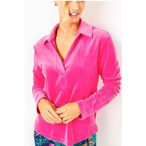 Lilly Pulitzer August Velour Pullover Tunic Sweater In Pink Palms Sz Medium